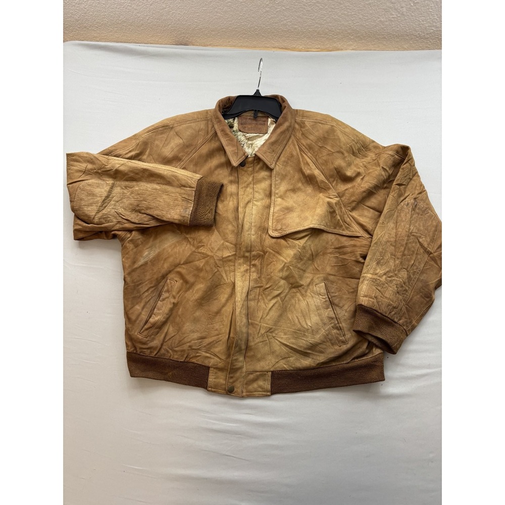 Vintage Marlboro Adventure Team Leather Bomber Jacket Mens XL Tan Map Lining